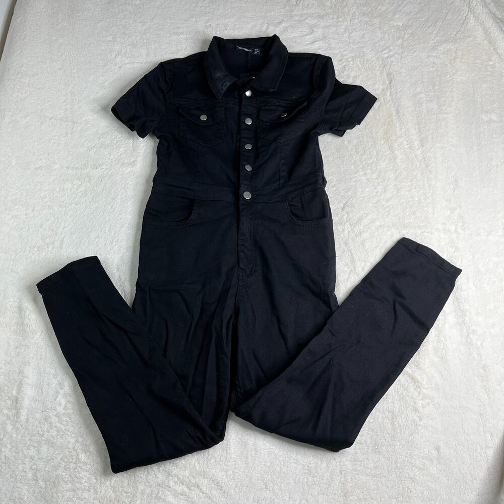 Nastygal Short Sleeve Black Denim Jumpsuit / Boilersuit Size 8